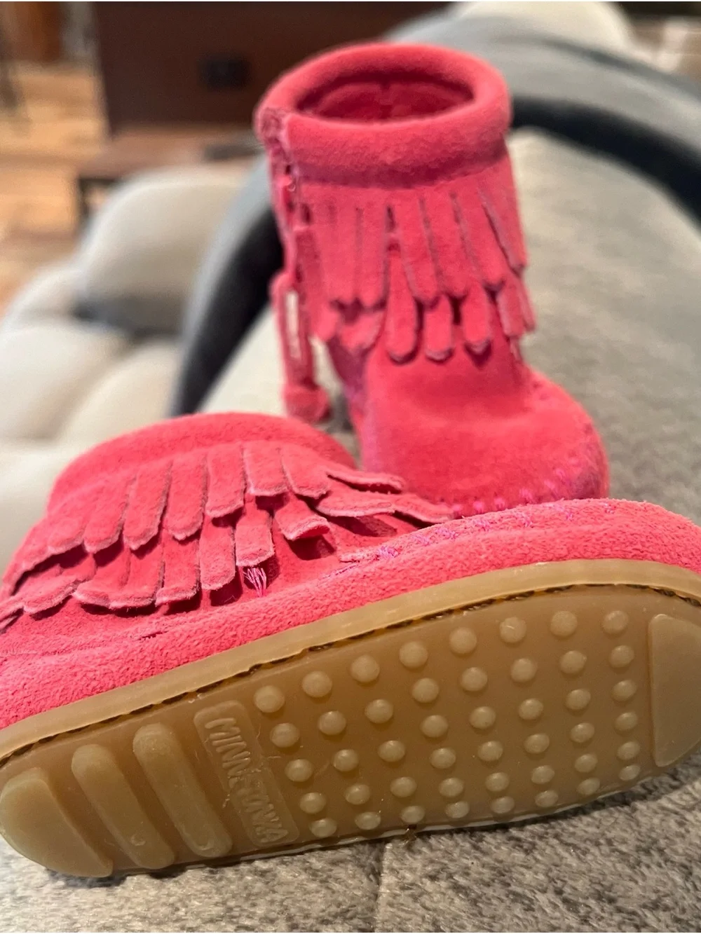 Minnetonka Pink Suede Fringe Moccasins for Kids